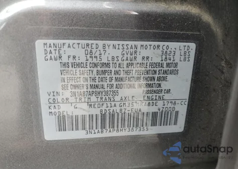 2017 Nissan Sentra S z USA, uszkodzony, nr VIN 3N1AB7AP8HY387355